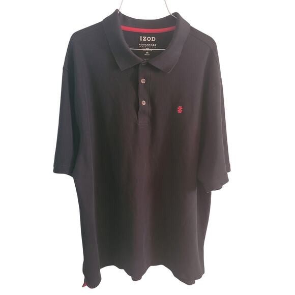 IZOD Mens Black Polo 2XL Red Logo Short Sleeve Preppy Golf Old Money Blokecore - Picture 2 of 8